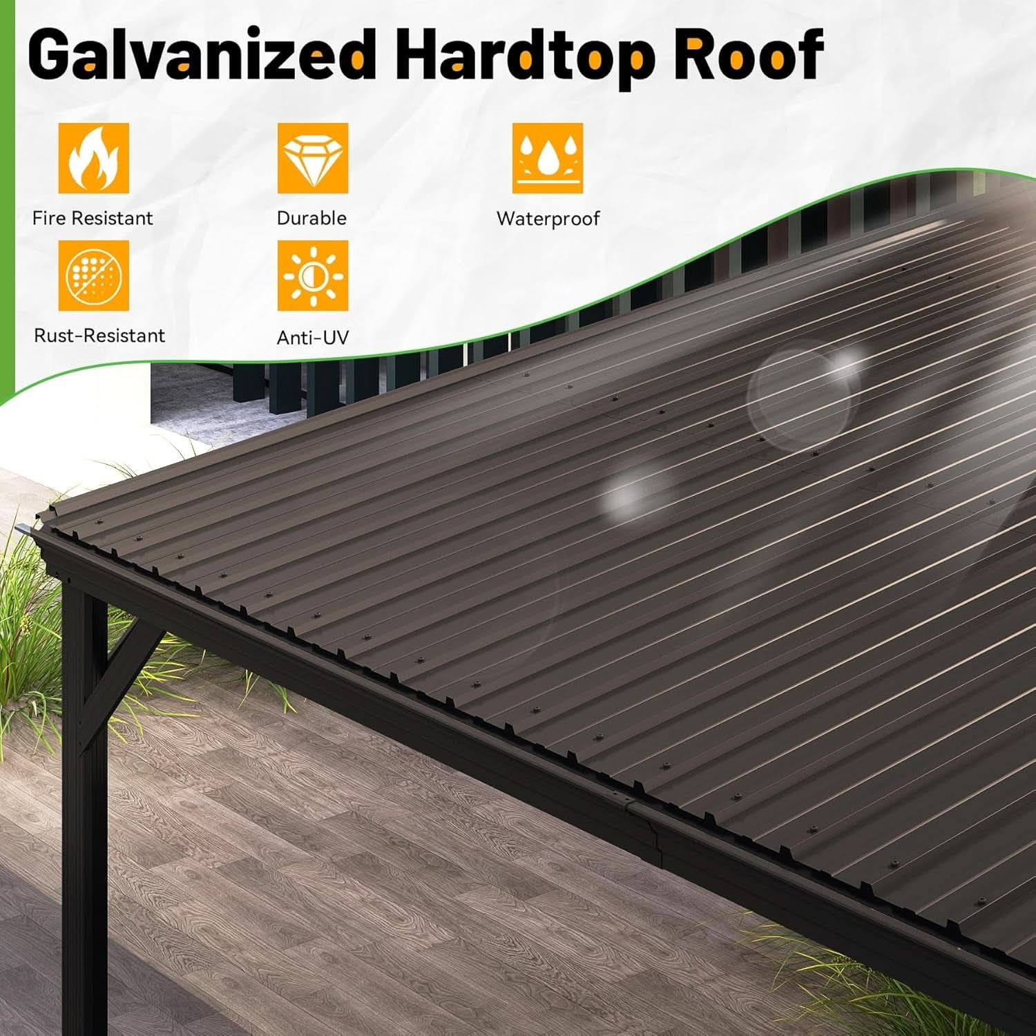12x20 Ft Lean-To Gazebo Wall-Mounted Hardtop Brown-2
