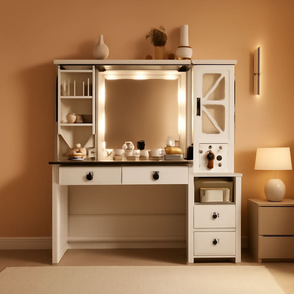Celestial White Makeup Vanity Desk With Illumination-0