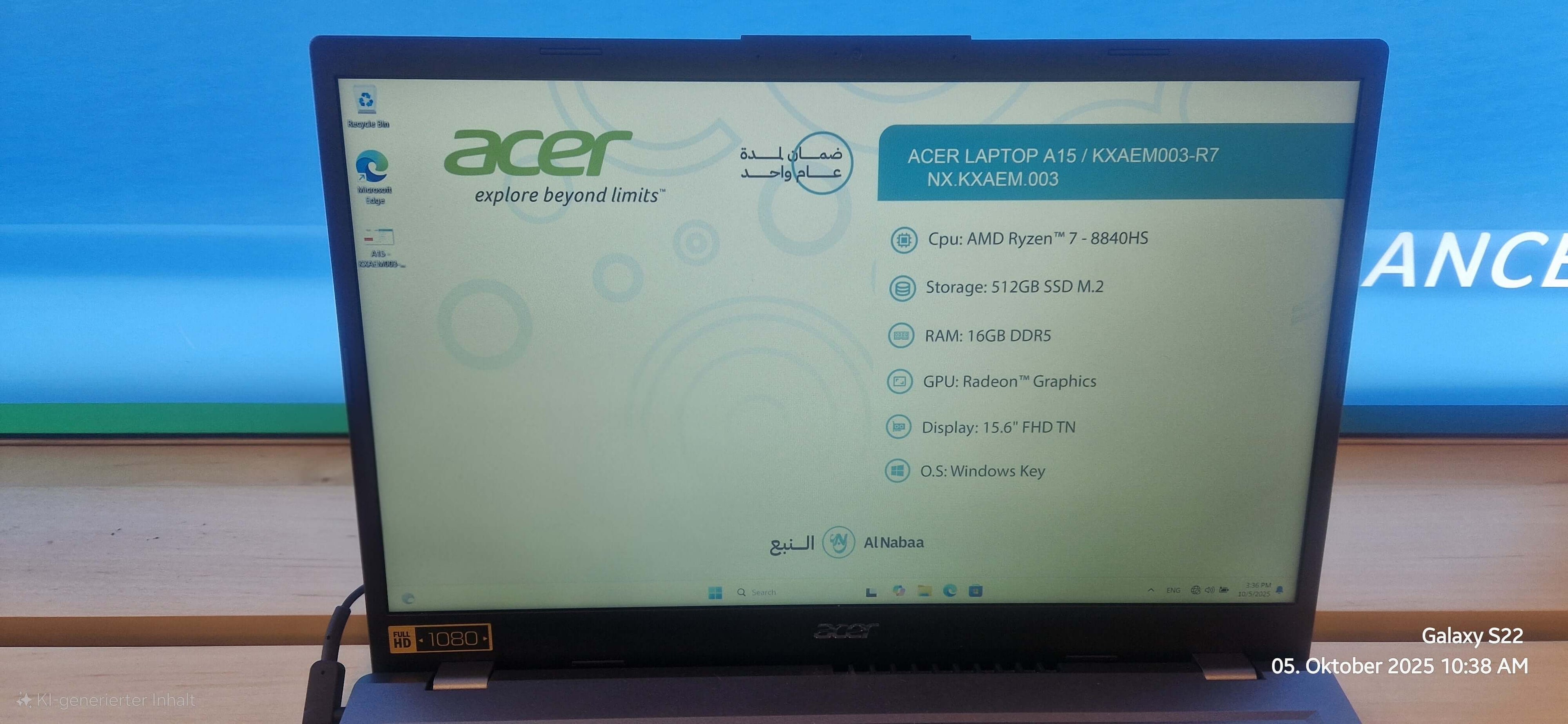 ACER Laptop A15 / KXSEM003-R7-1