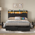 Full Metal Bed Frame with USB Charging, Storage Drawers, No Box Spring Needed Black - Yanosaku