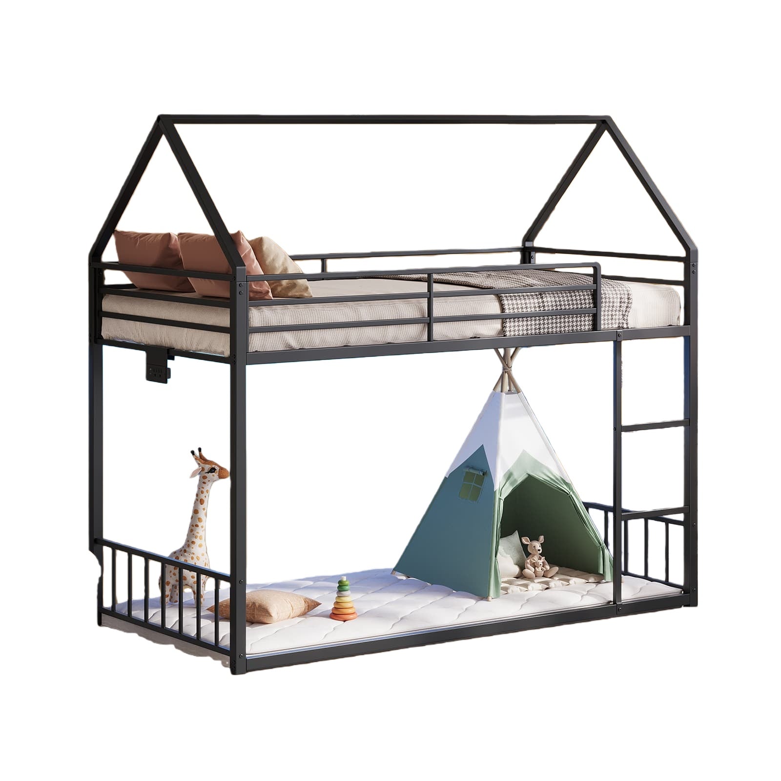Twin Metal Bunk Bed with RGB LED, USB Charging - Yanosaku