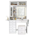 LED Mirror Vanity Desk with Stool White-Yanosaku